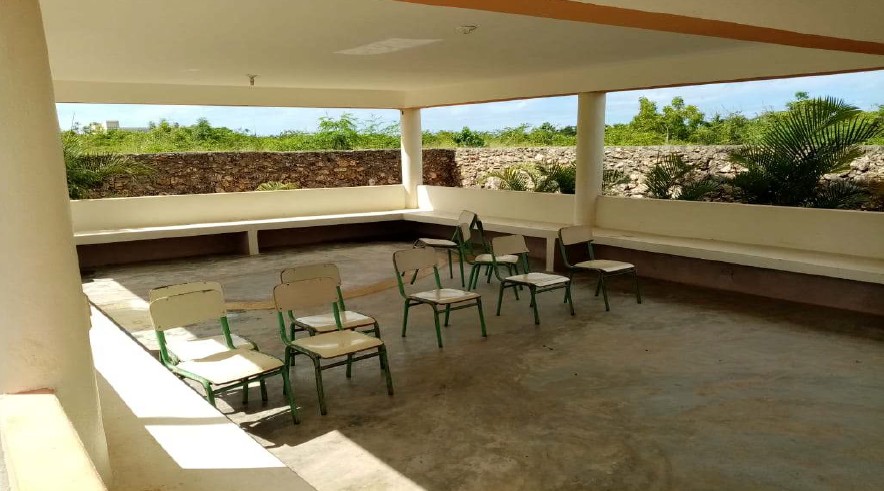 The second-floor terrace was already usable for workshops; the ground floor still required work.